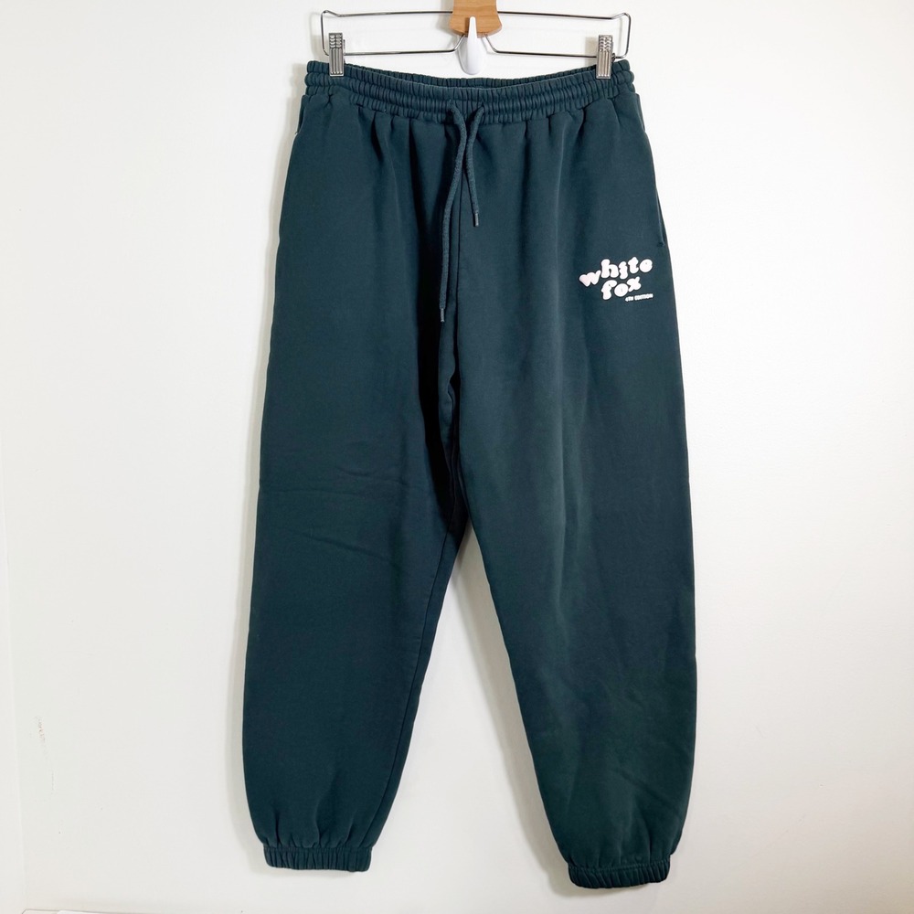 White Fox Sweatpants Women Large Green 4th Edition Puff Print Logo Joggers